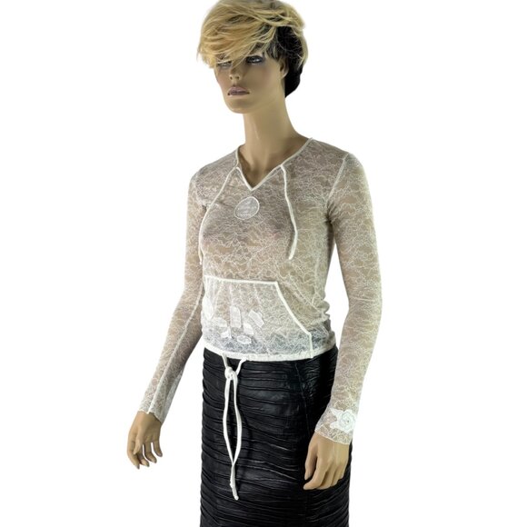 CHANEL Le Make Up De Chanel P24358V14575 Lace Long Sleeve Tops White Size Tag 34 - Picture 2 of 11